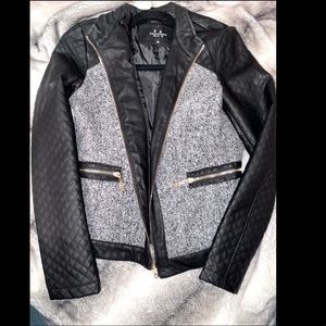 LA COALITION: tweed and leather jacket